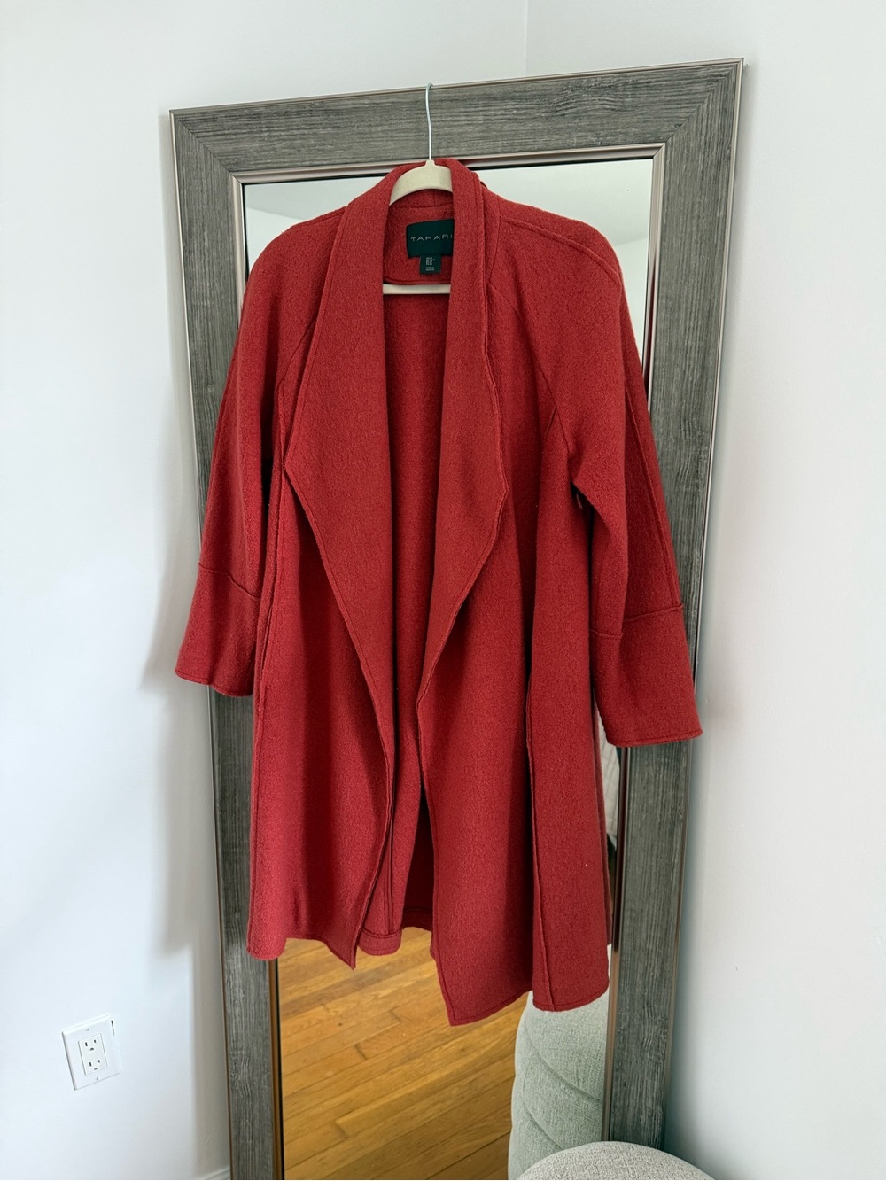 Tahari Open Front Rust Wool-Blend Coat